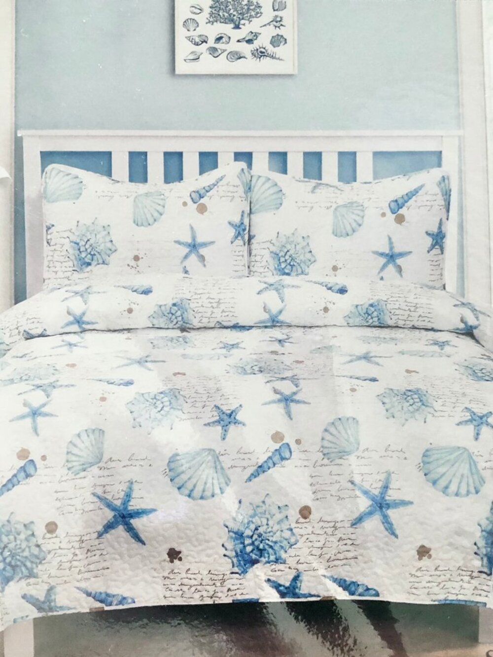 Caribbean Joe "Shells & Notes" Boho Coastal Quilt & Shams King Size